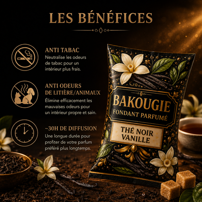 Wax melt Thé Noir Vanille parfum gourmand et épicé fondant parfumé artisanal senteur thé noir vanille ambrée